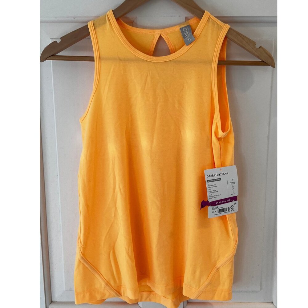 NWT Athleta Girl Daybreak Tank Top XL 14 Acapulco Orange Key Hole back